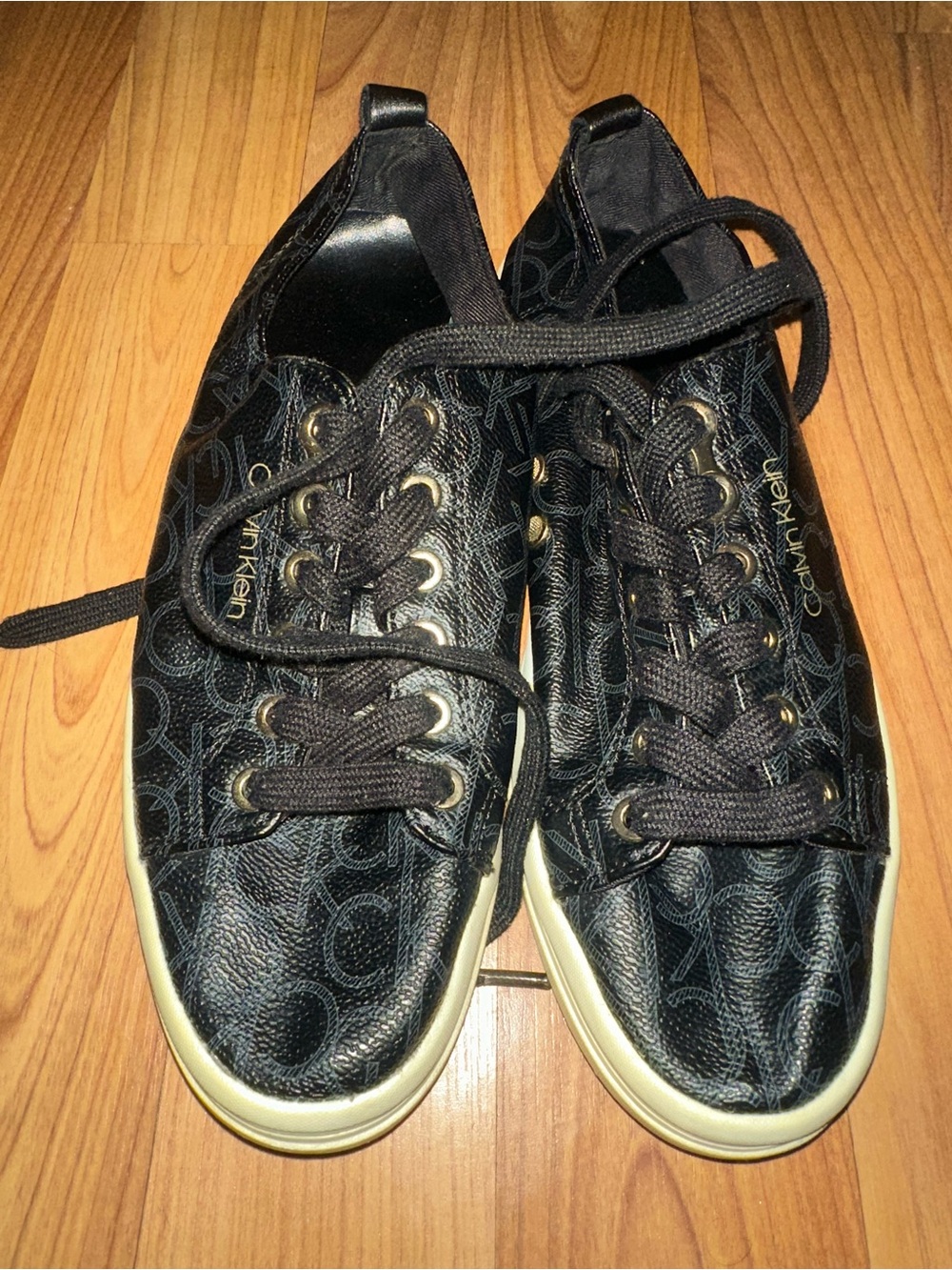 Calvin Klein Black Logo Low-Top Lace-Up Sneakers with Cream Soles
